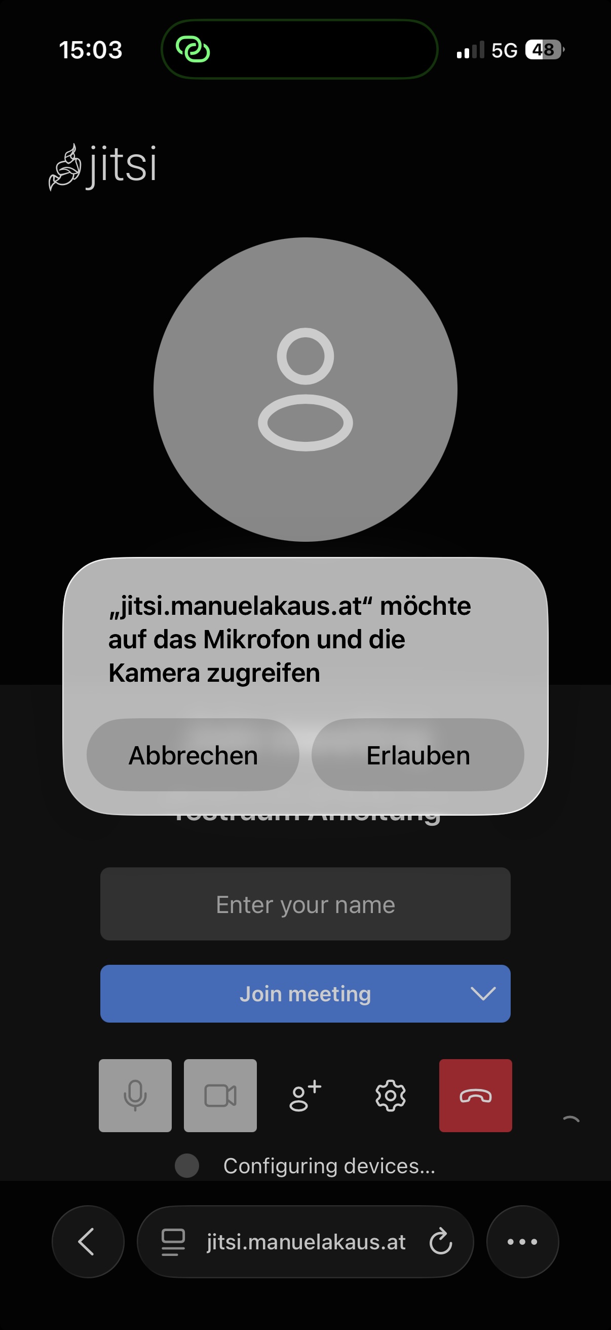 Safari-Dialog Berechtigung Kamera und Mikrofon