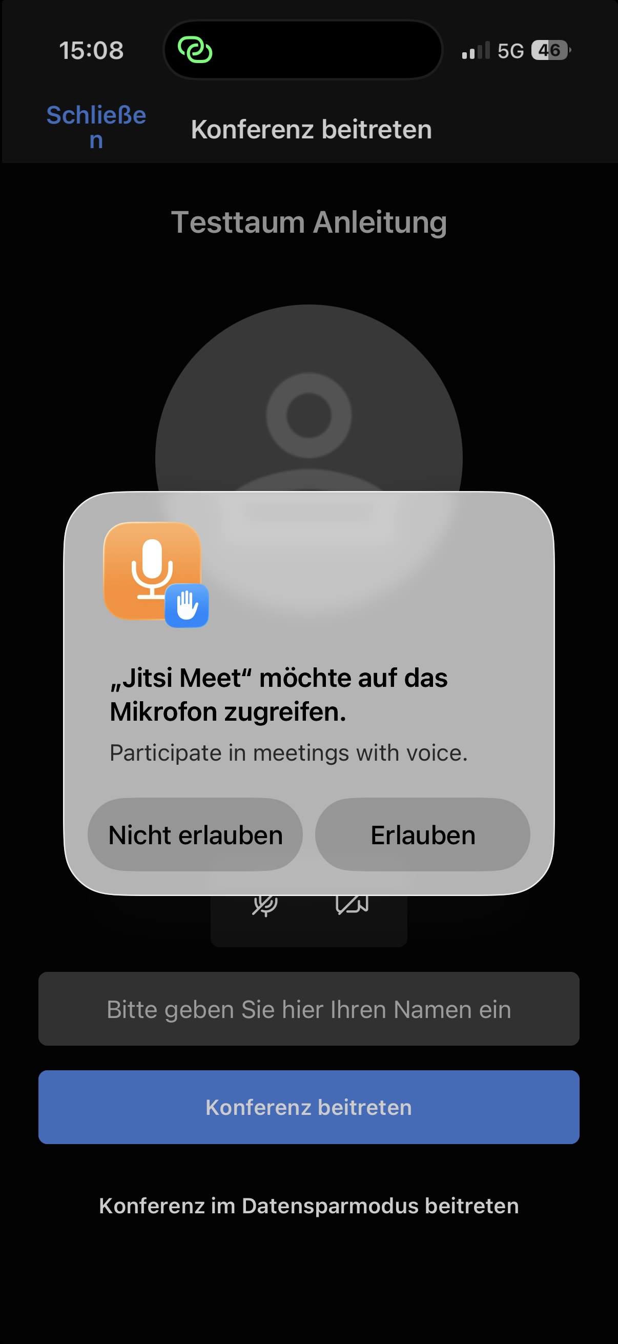 Jitsi-App fragt nach Mikrofon-Berechtigung